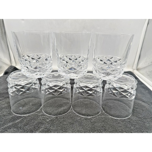 Unmarked Other - Lot of 7 Vintage Lead Crystal Diamond Cut Old Fashioned Rocks Glasses